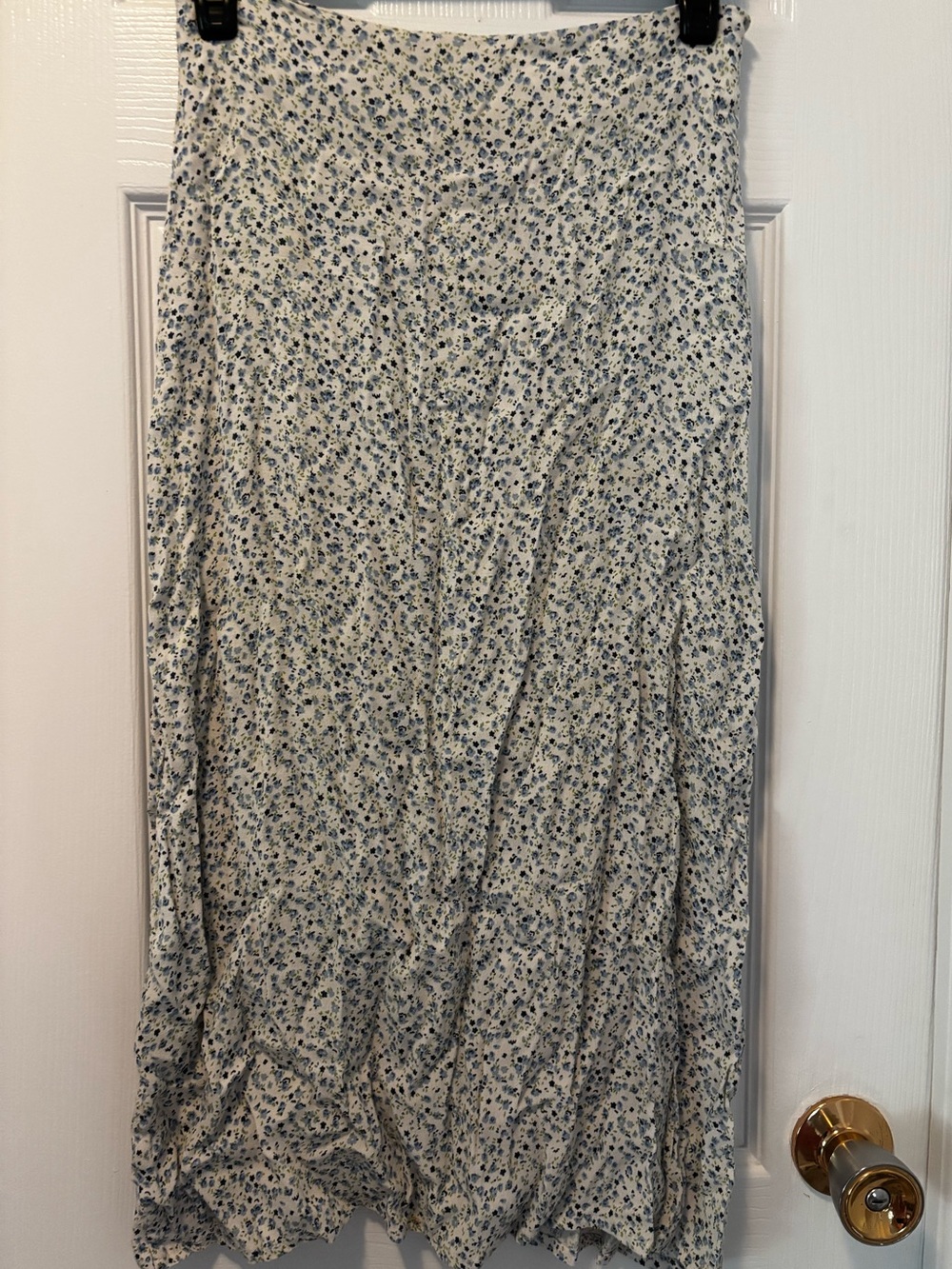 Brandy Melville Cream Midi Skirt with Blue Floral Print